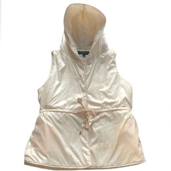 Marc New York puffer Vest Hooded Lightly quilted Off white/Champagne Size M NWT - Picture 1 of 13
